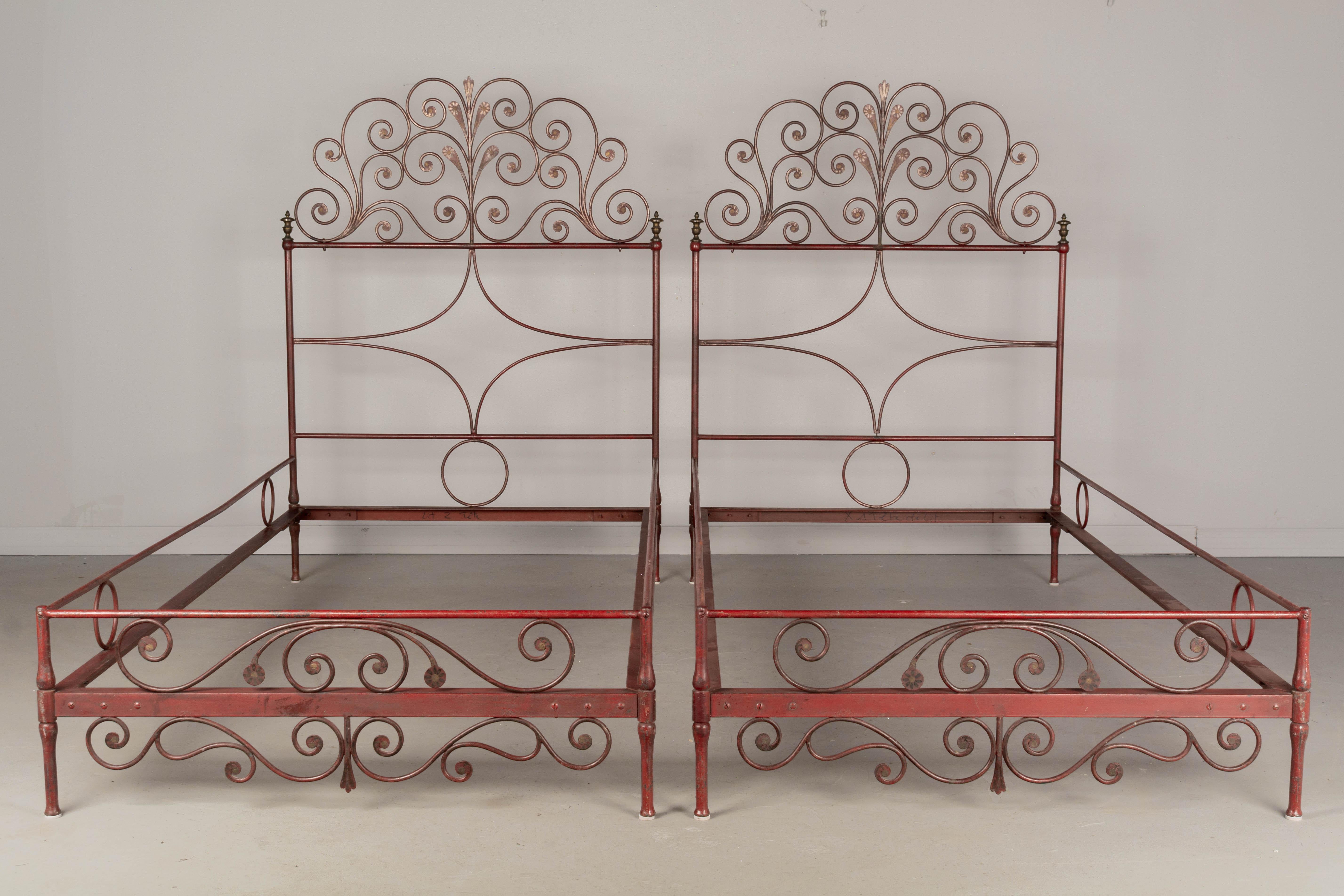 Mid-Century Modern Pair of French Wrought Iron Twin Bed Frames
