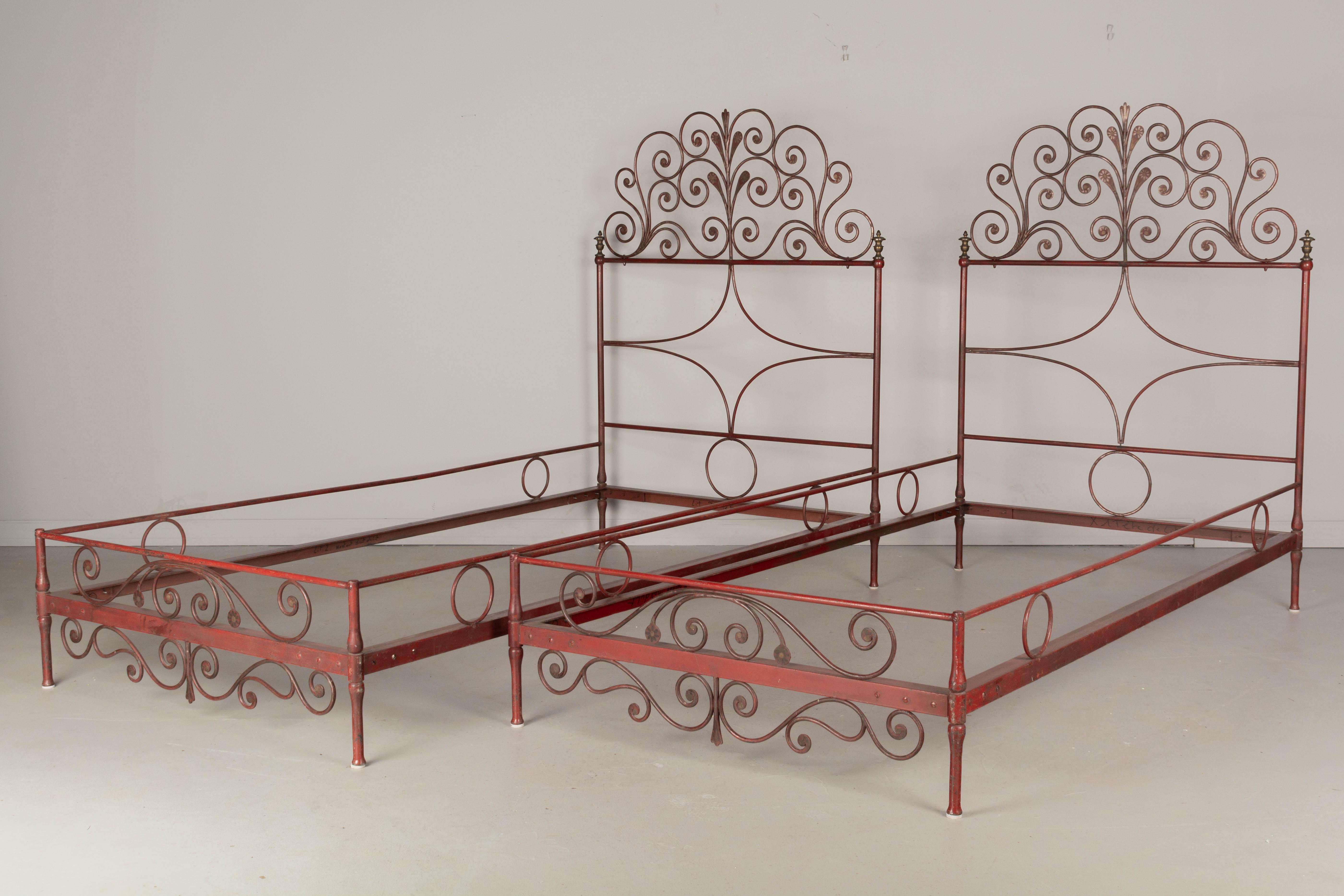 Cast Pair of French Wrought Iron Twin Bed Frames