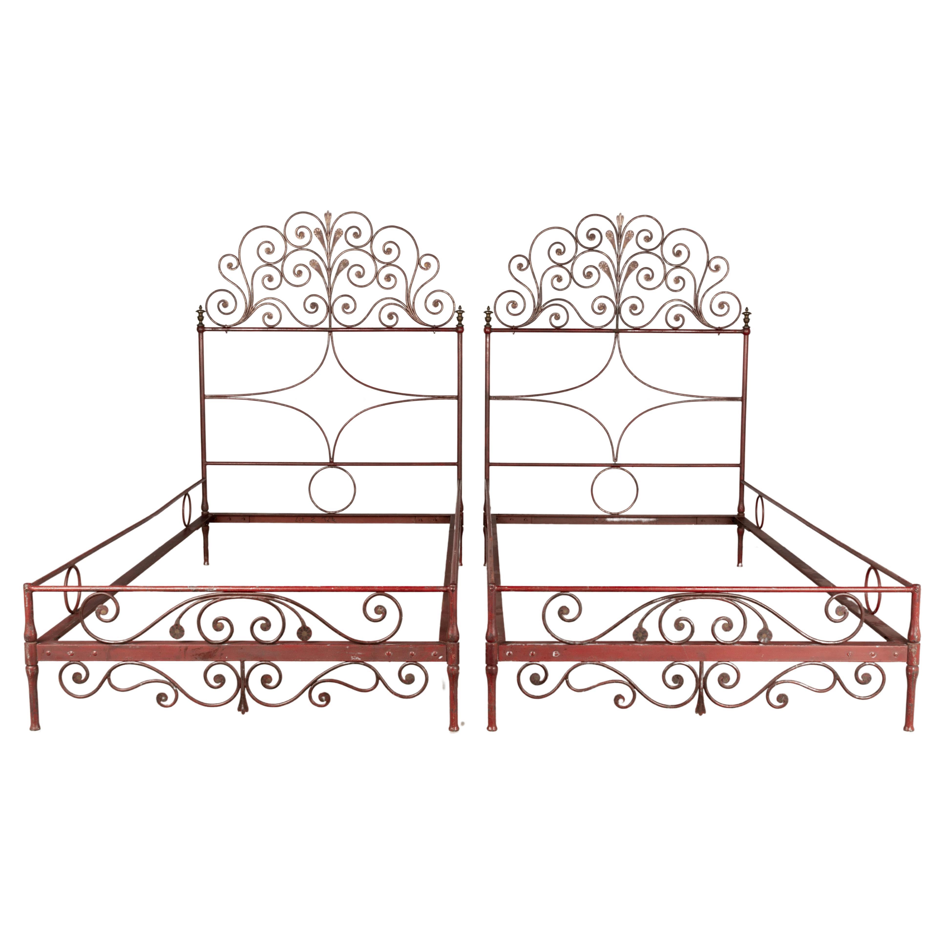 Pair of French Wrought Iron Twin Bed Frames
