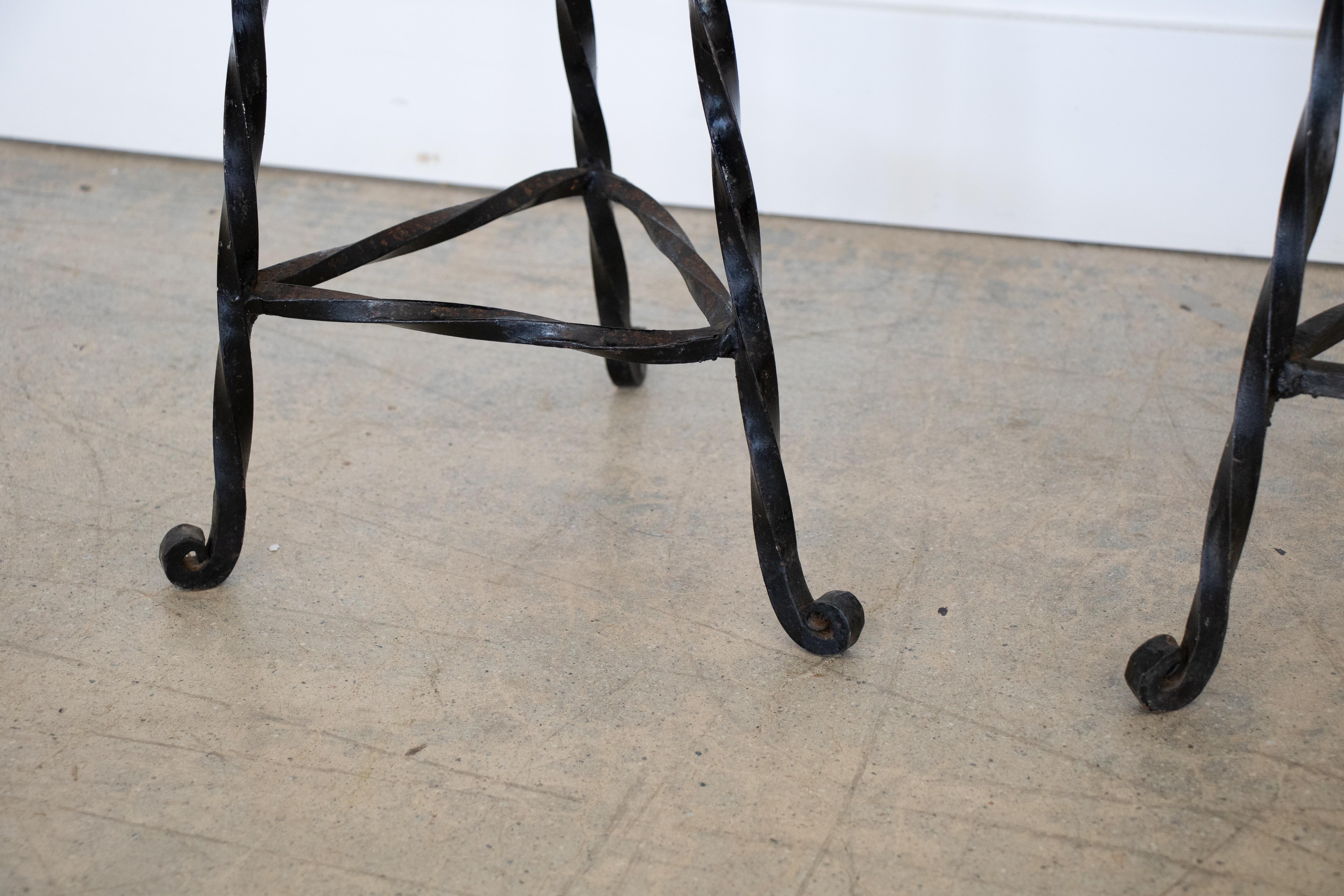 Pair of French Wrought Iron Twisted Stools 5
