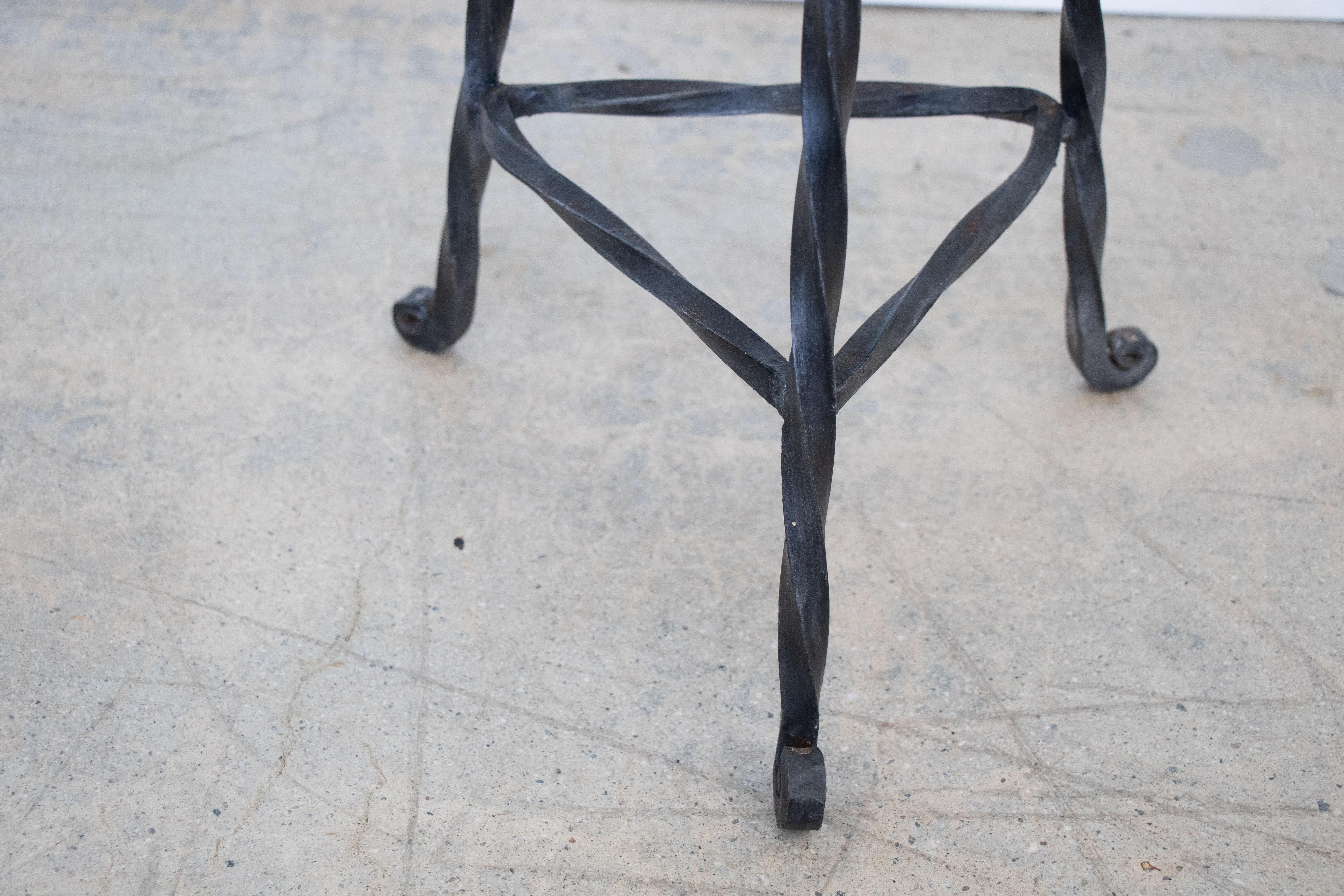 Pair of French Wrought Iron Twisted Stools 3