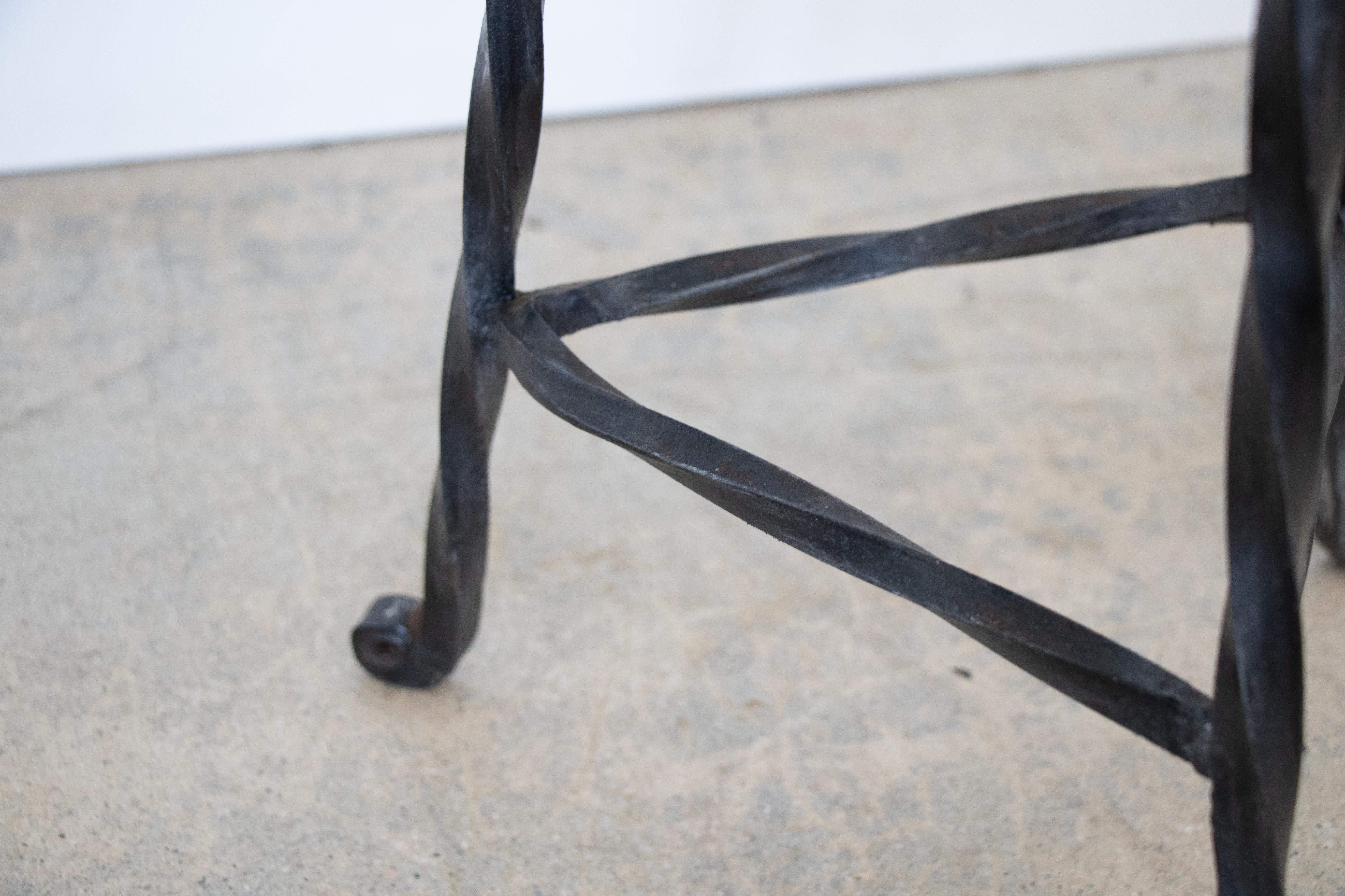 Pair of French Wrought Iron Twisted Stools 4