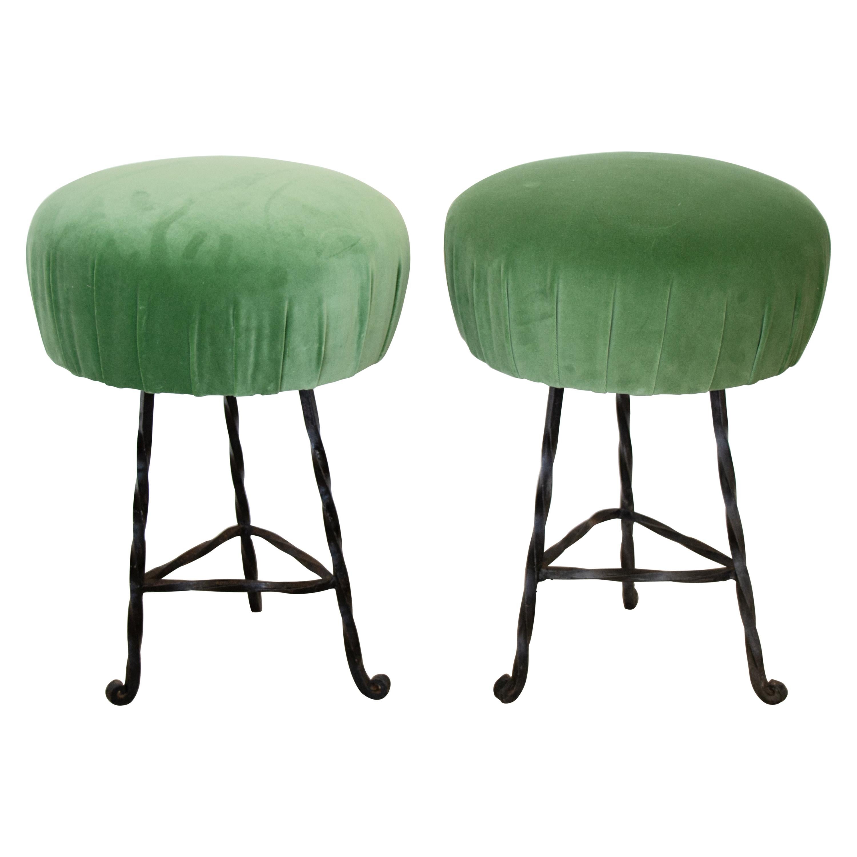Pair of French Wrought Iron Twisted Stools