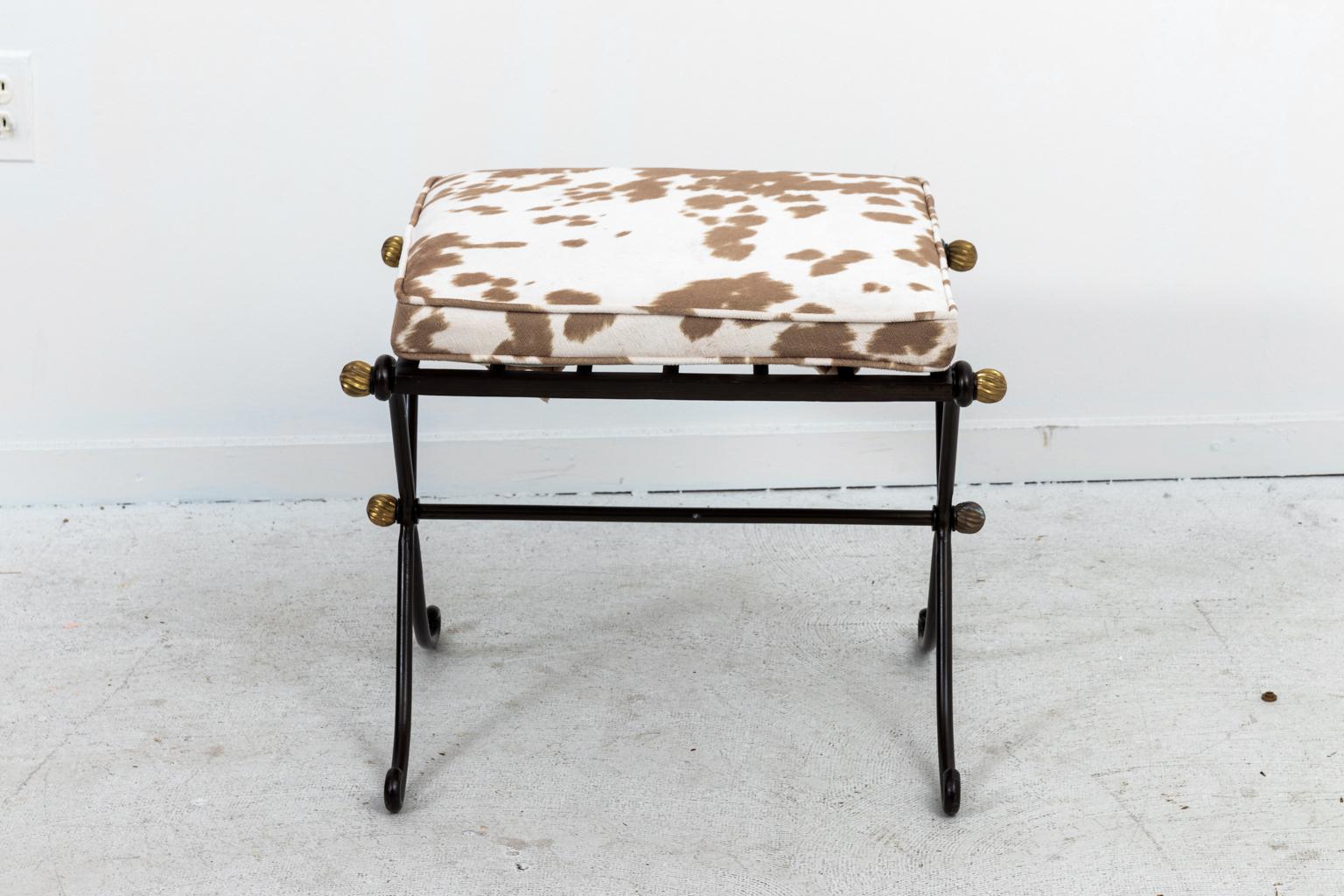 Directoire Pair of French Wrought Iron Upholstered Benches