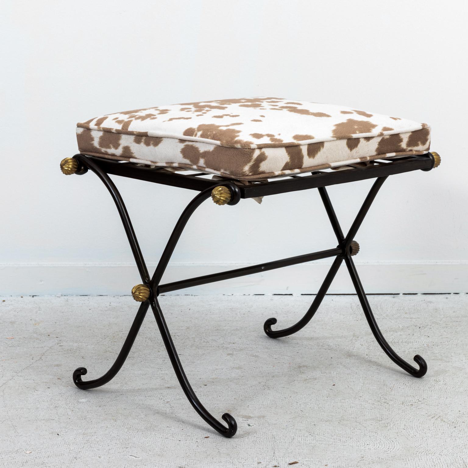 20th Century Pair of French Wrought Iron Upholstered Benches