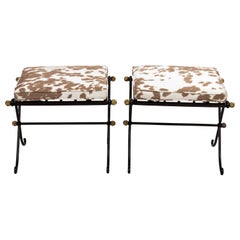 Pair of French Wrought Iron Upholstered Benches