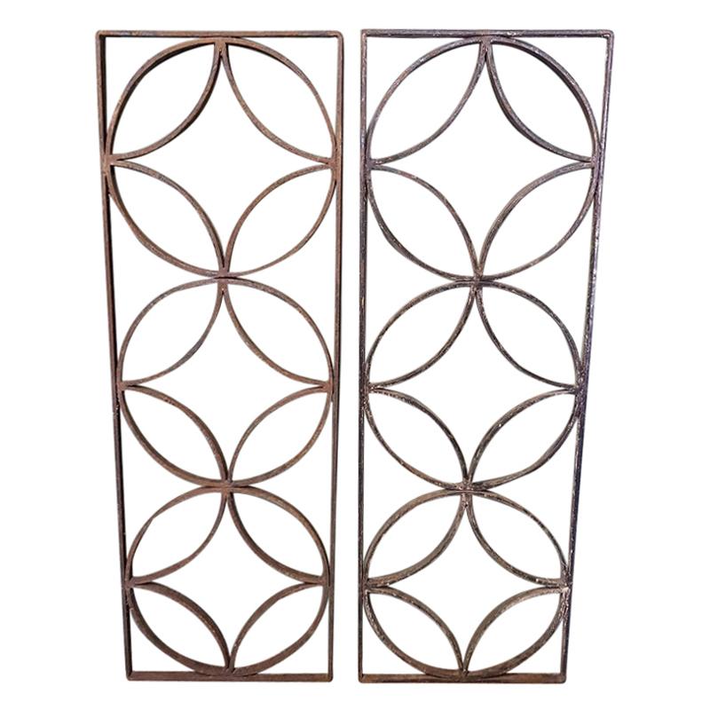 Pair of French Wrought Iron Vintage Door Grilles