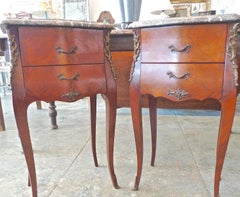 Pair of French XIX, Louis XV Nightstands with Marble Tops and Ormolu Mountings
