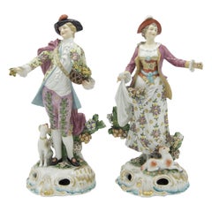Pair of French XVI Porcelain Couple with Animals