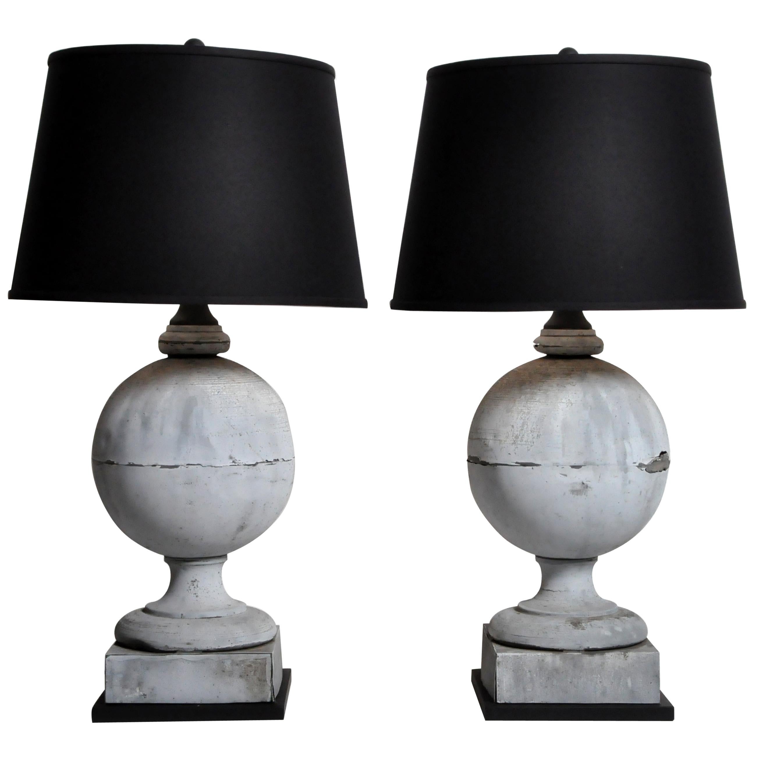 Pair of French Zinc Architectural Finial Lamps
