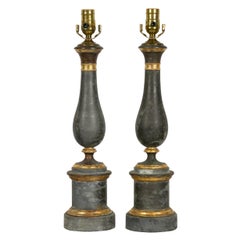 Pair of French Zinc Baluster Table Lamps with Zinc Metal Accents, circa 1920