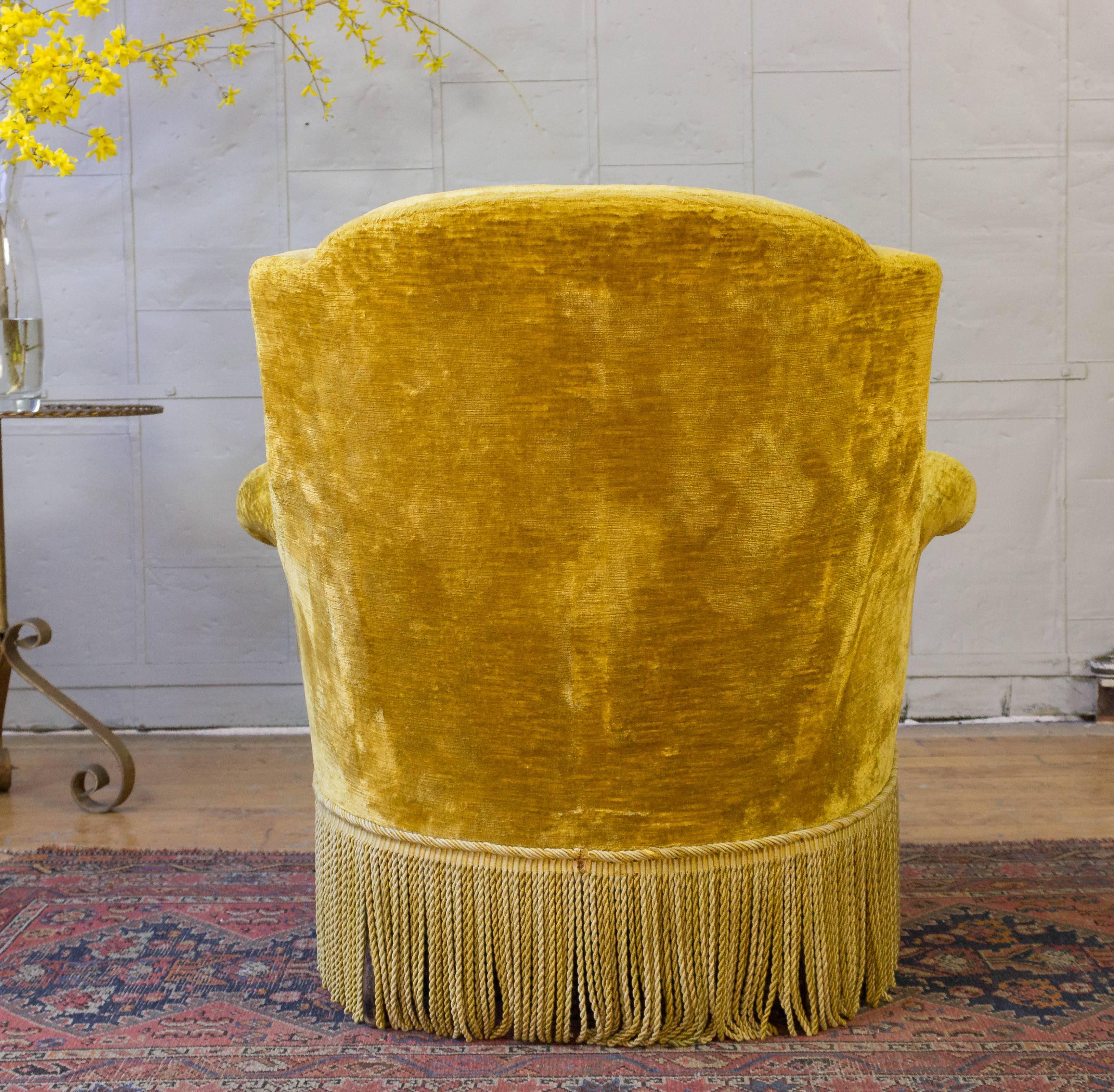 Pair of French 19th Century Gold Velvet Armchairs 3