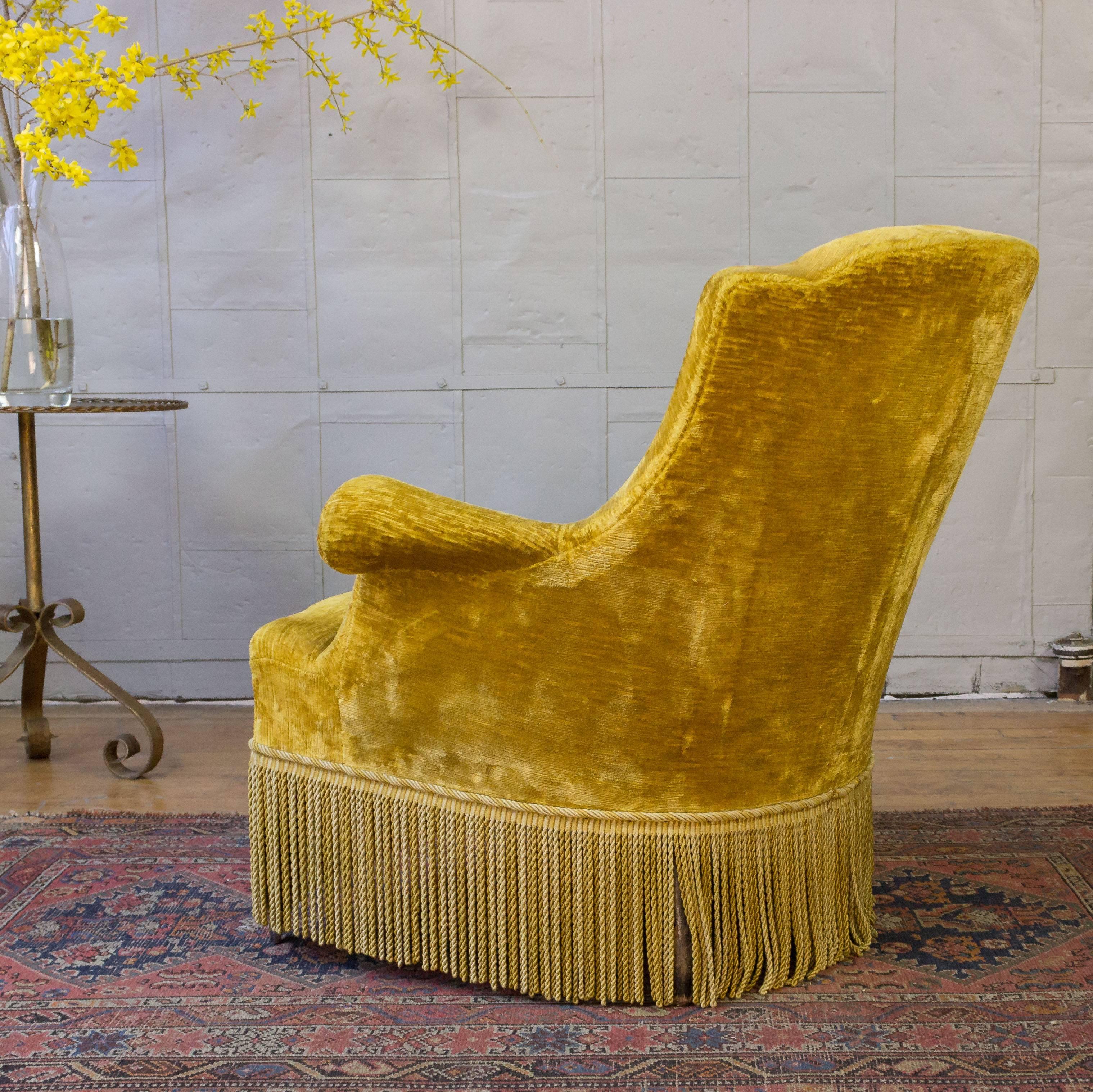 Pair of French 19th Century Gold Velvet Armchairs 4