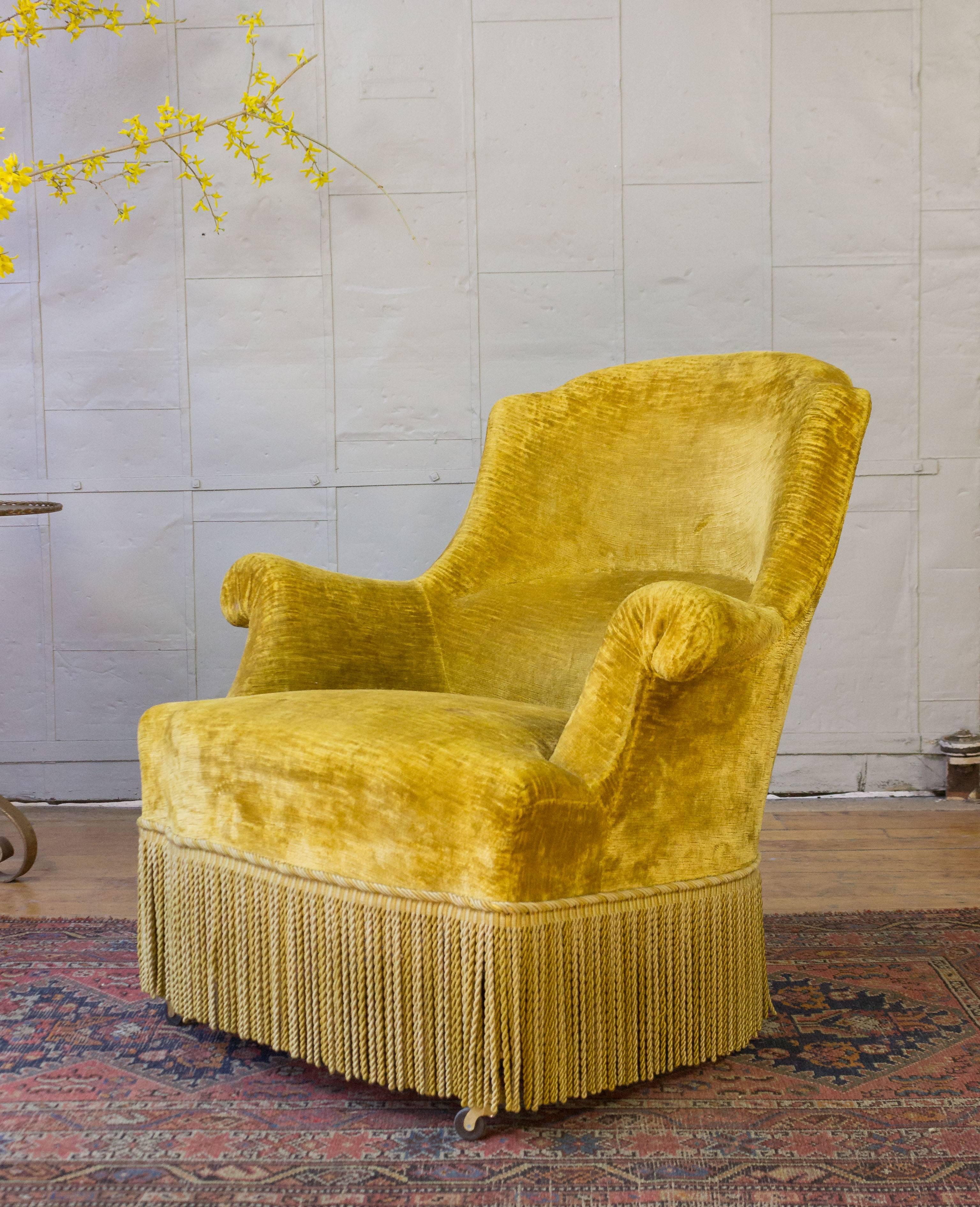 Pair of French 19th Century Gold Velvet Armchairs 6
