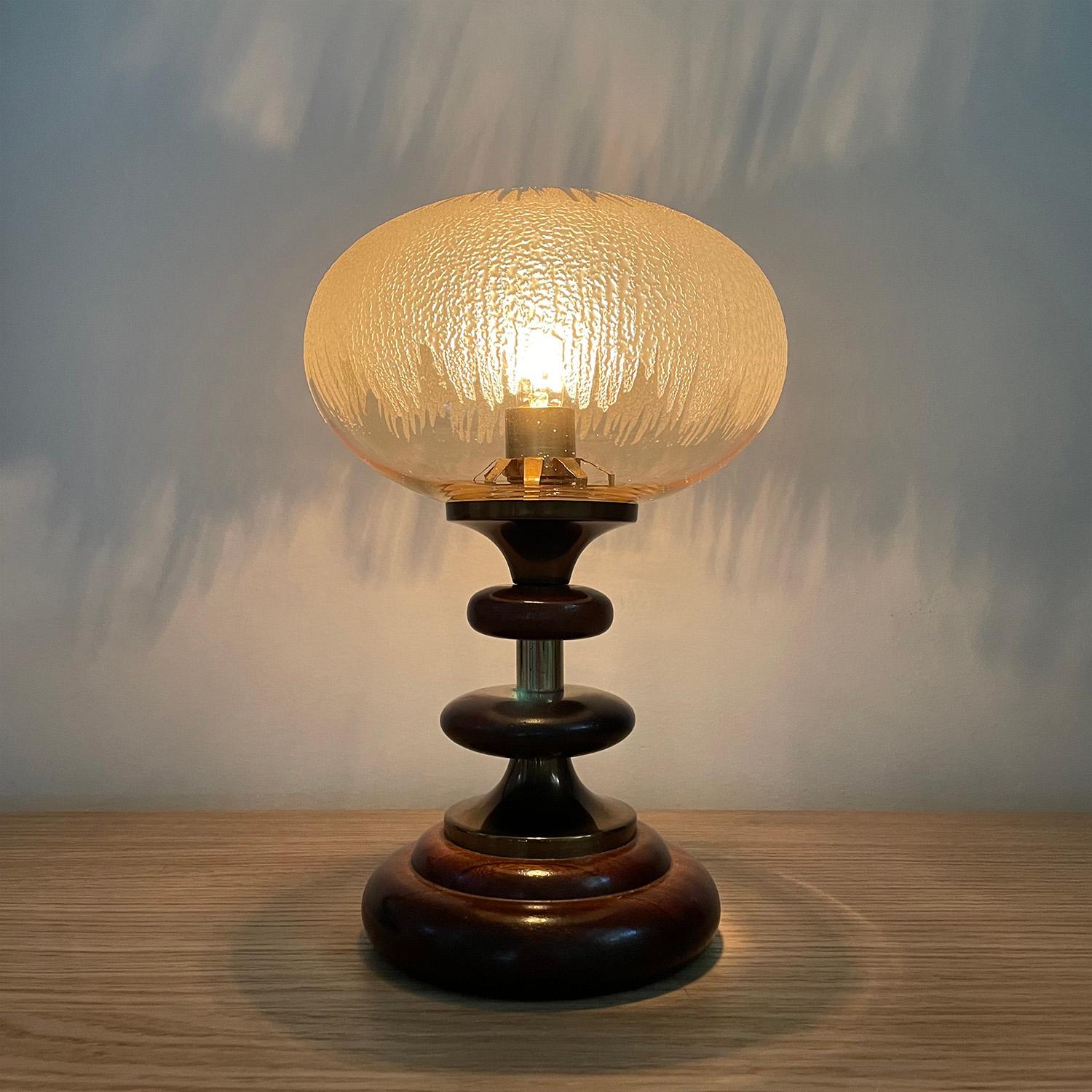 Pair of French Tiered Wood & Frosted Glass Lamps For Sale 5
