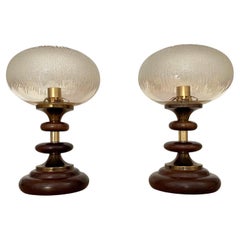 Pair of French Tiered Wood & Frosted Glass Lamps