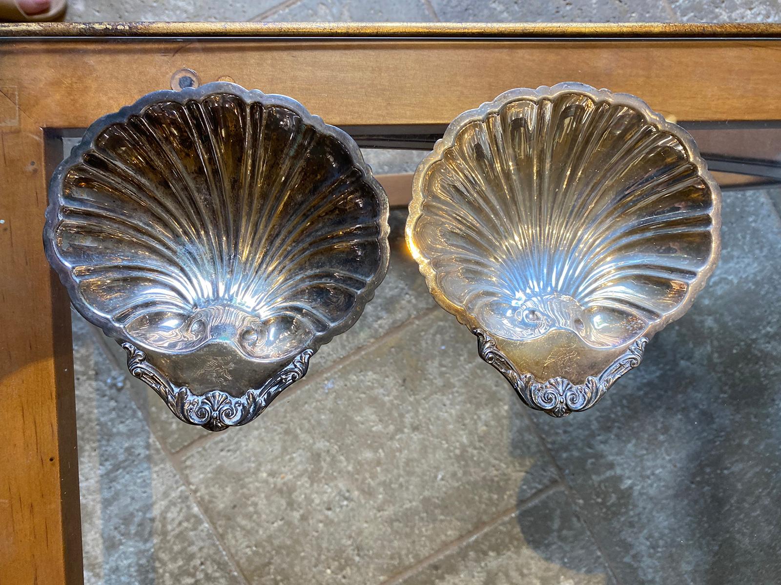 Pair of Friedman Silver Co. (1908-1960) silver plate shell dishes, Marked with Horse 598.