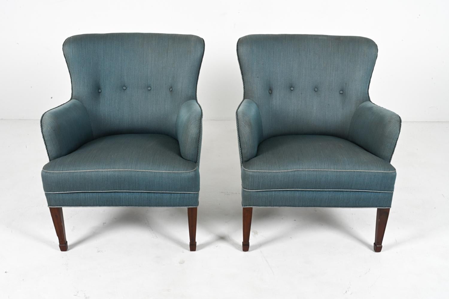Mid-Century Modern Pair of Frits Henningsen Easy Chairs in Mahogany, c. 1940's