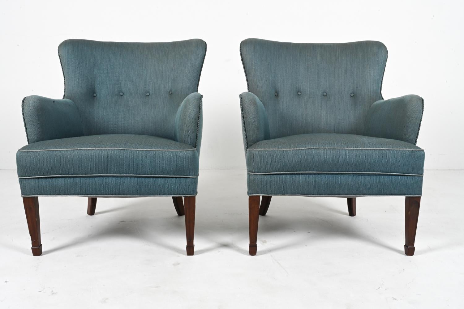 Danish Pair of Frits Henningsen Easy Chairs in Mahogany, c. 1940's For Sale