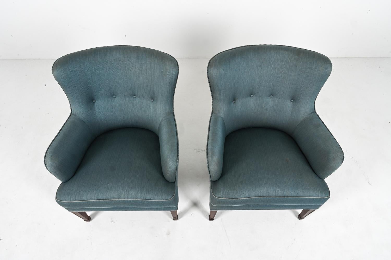 Pair of Frits Henningsen Easy Chairs in Mahogany, c. 1940's In Fair Condition For Sale In Norwalk, CT