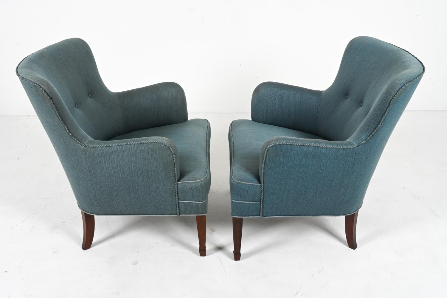 Fabric Pair of Frits Henningsen Easy Chairs in Mahogany, c. 1940's