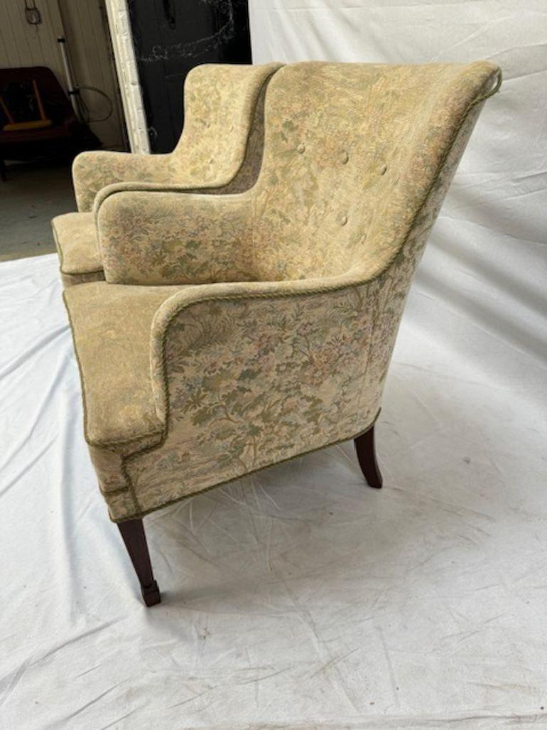 Pair of Frits Henningsen Lounge Chairs. Nice Traditional Design. Mahogany Legs. Unmarked