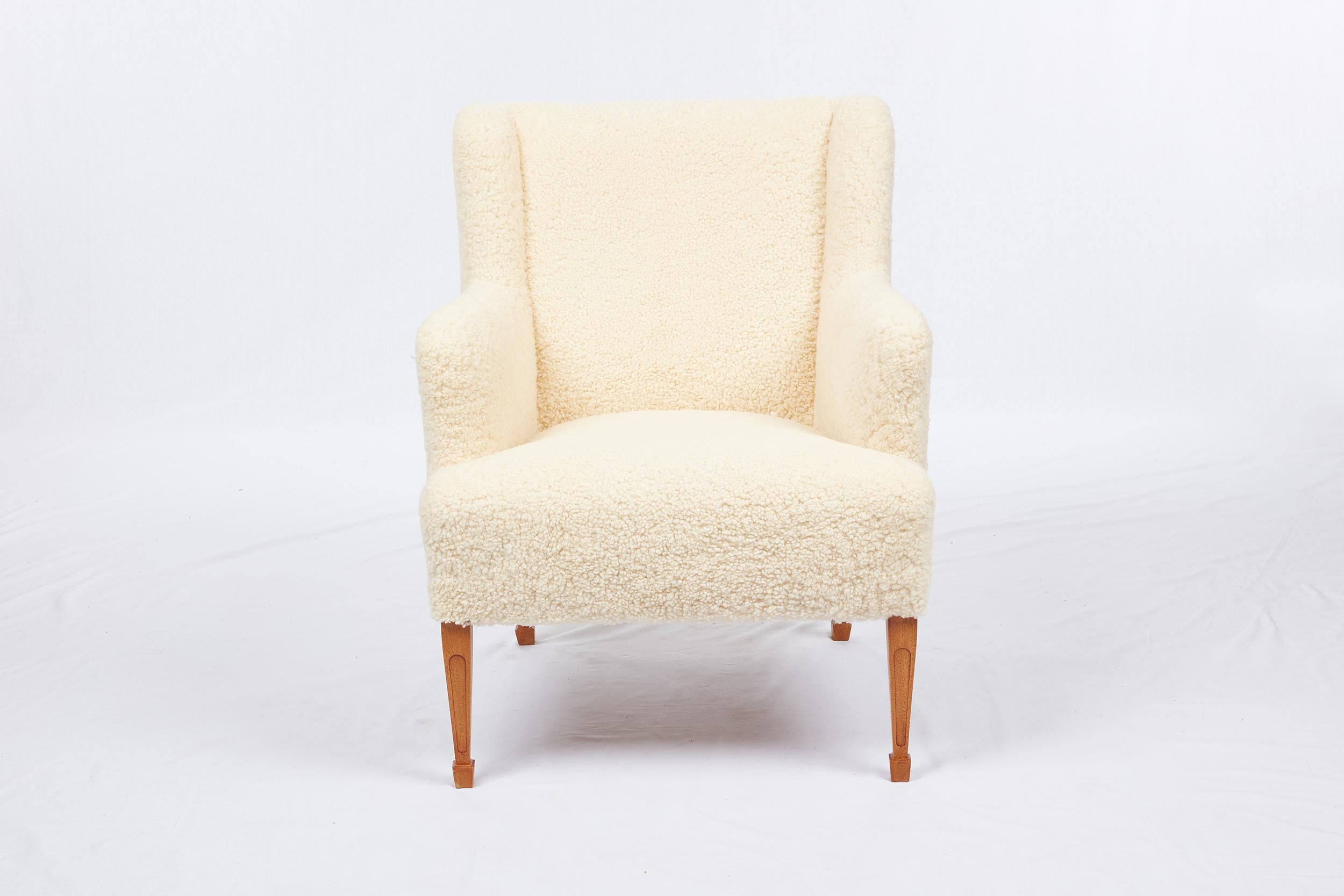 Danish Pair of Frits Henningsen Sheepskin Lounge Chairs