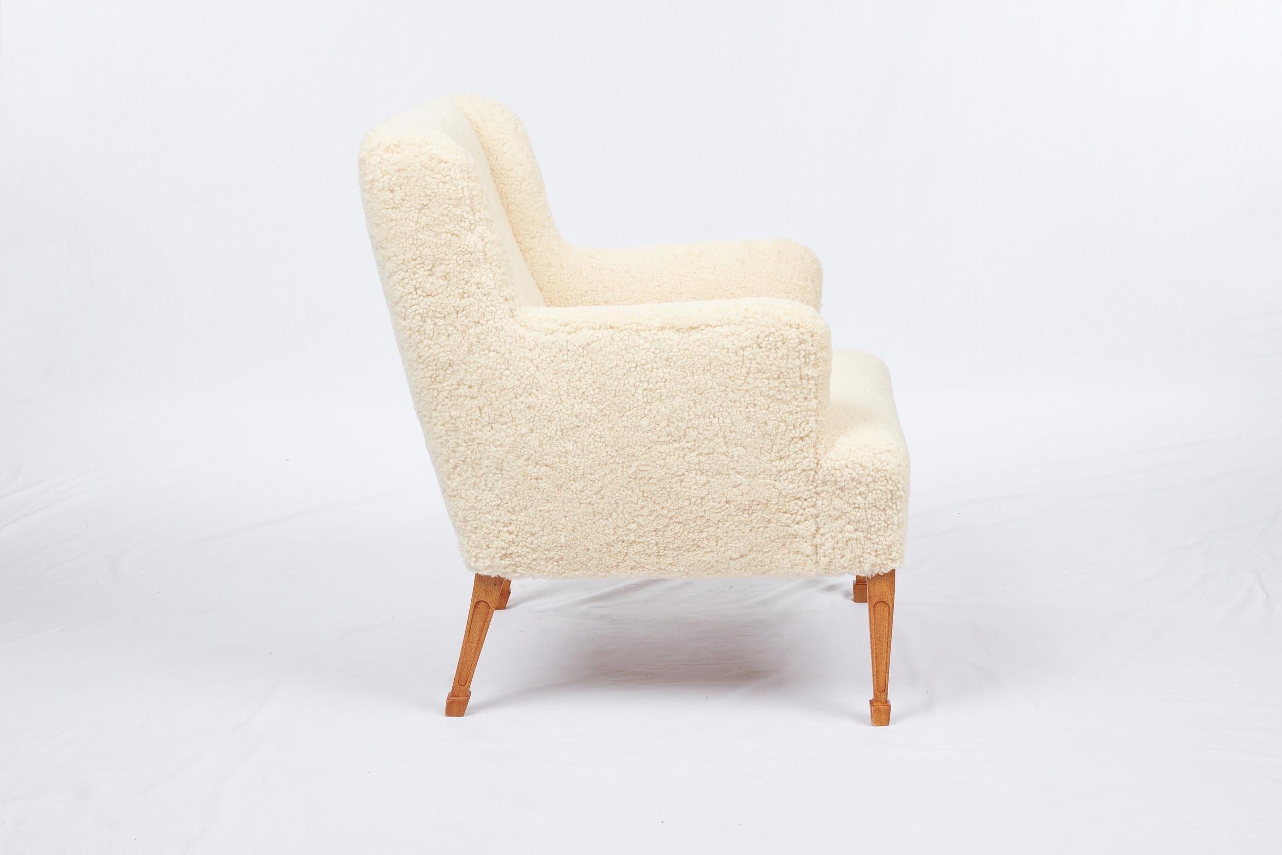 Mid-20th Century Pair of Frits Henningsen Sheepskin Lounge Chairs