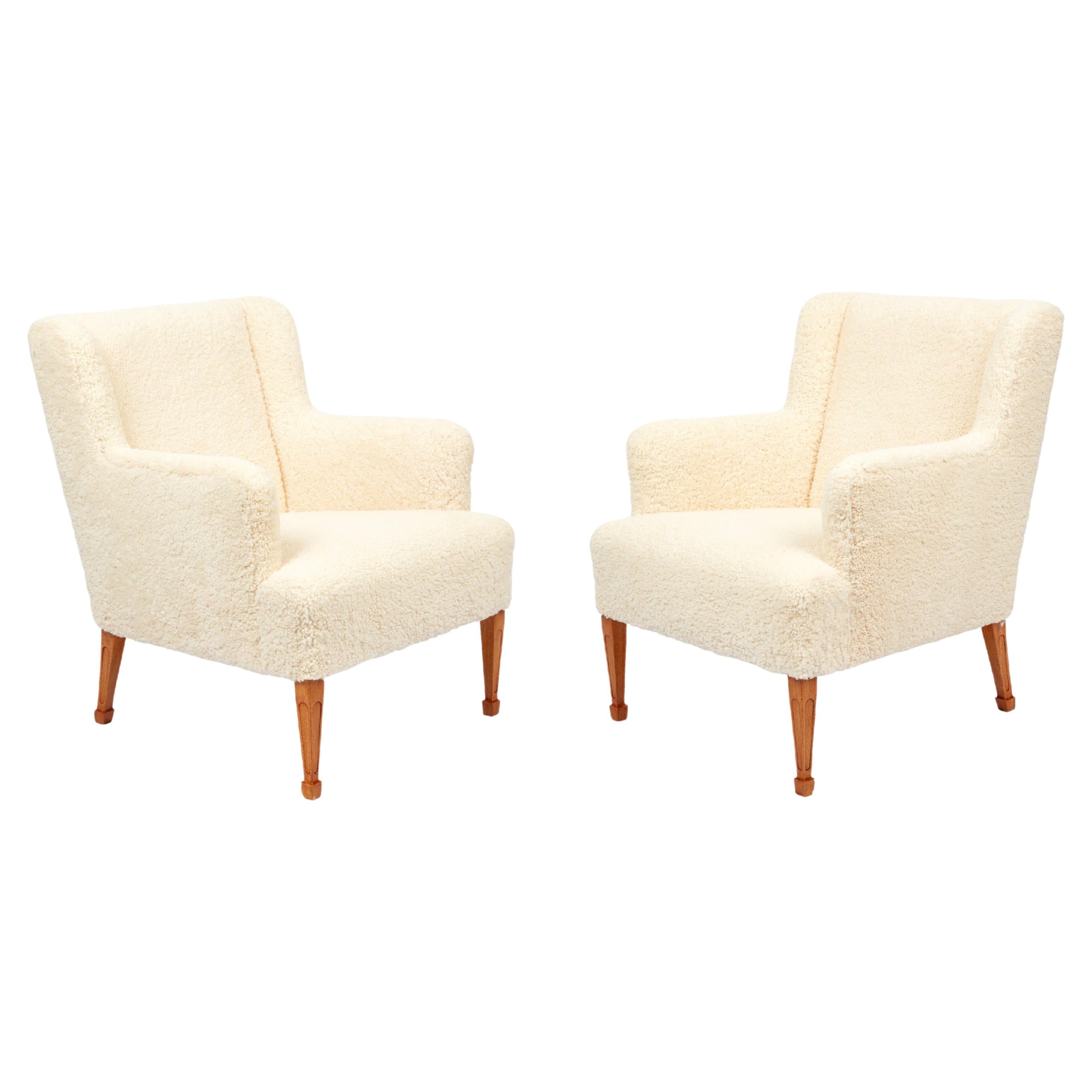Pair of Frits Henningsen Sheepskin Lounge Chairs