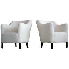 Pair of Frits Henningsen Style Danish 1940s Lounge Chairs in Lambswool