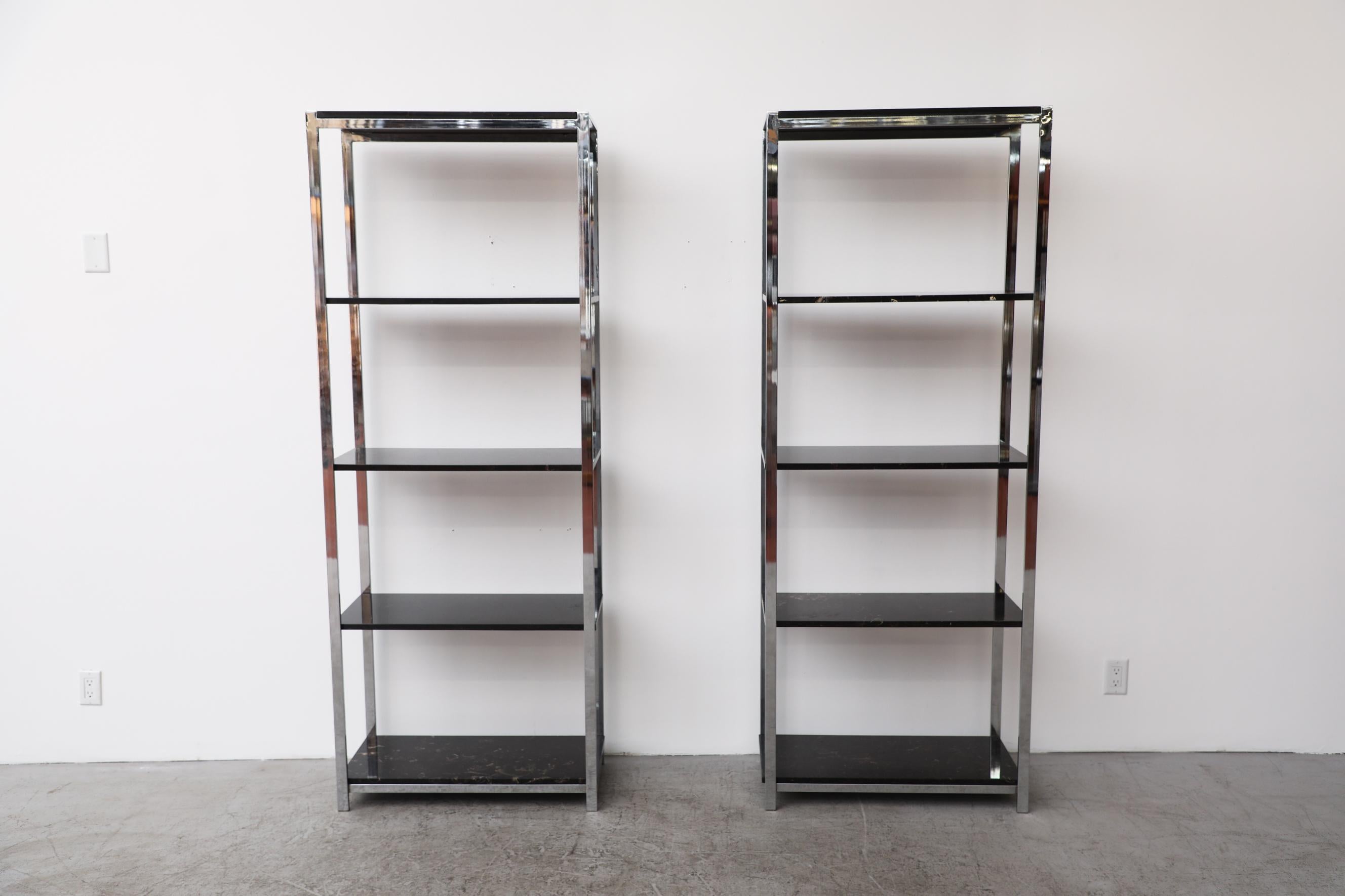 Mid-Century Modern Pair of Fritz Haller & Paul Schärer Style Etageres with Faux Marble Shelves For Sale