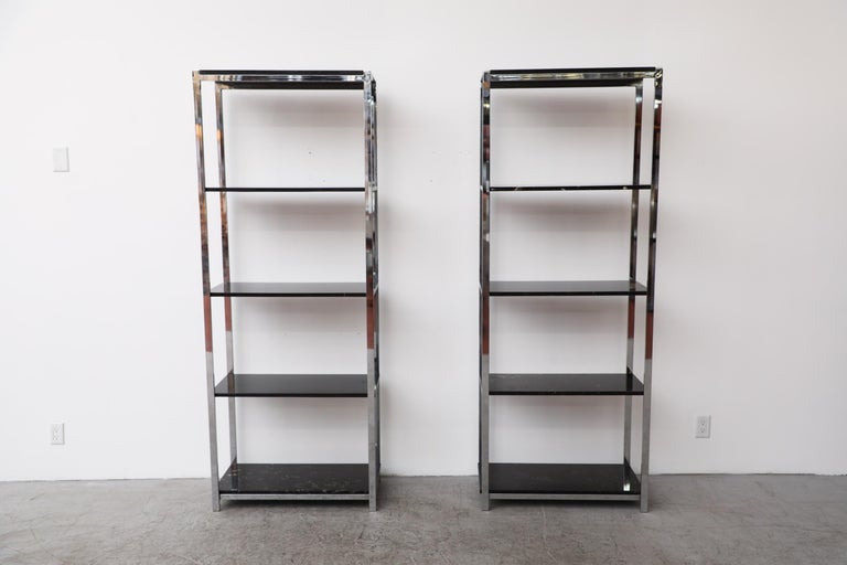 Dutch Pair of Fritz Haller & Paul Schärer Style Etageres with Faux Marble Shelves For Sale