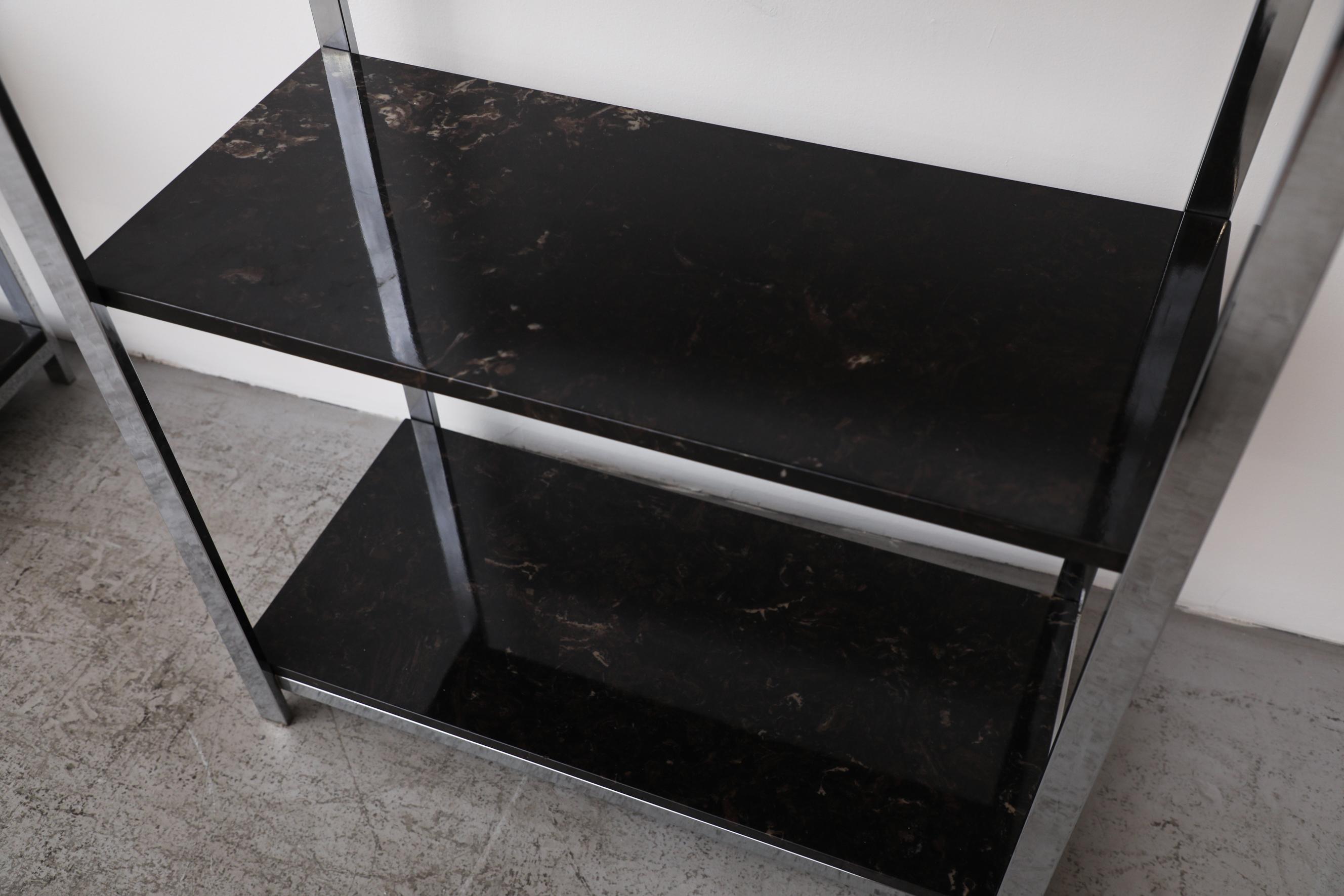 Pair of Fritz Haller & Paul Schärer Style Etageres with Faux Marble Shelves For Sale 1