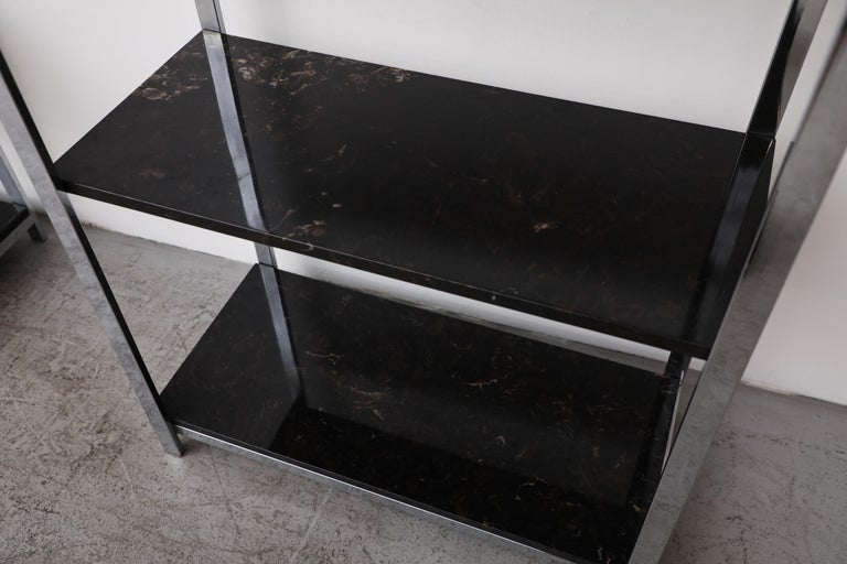 Pair of Fritz Haller & Paul Schärer Style Etageres with Faux Marble Shelves For Sale 2