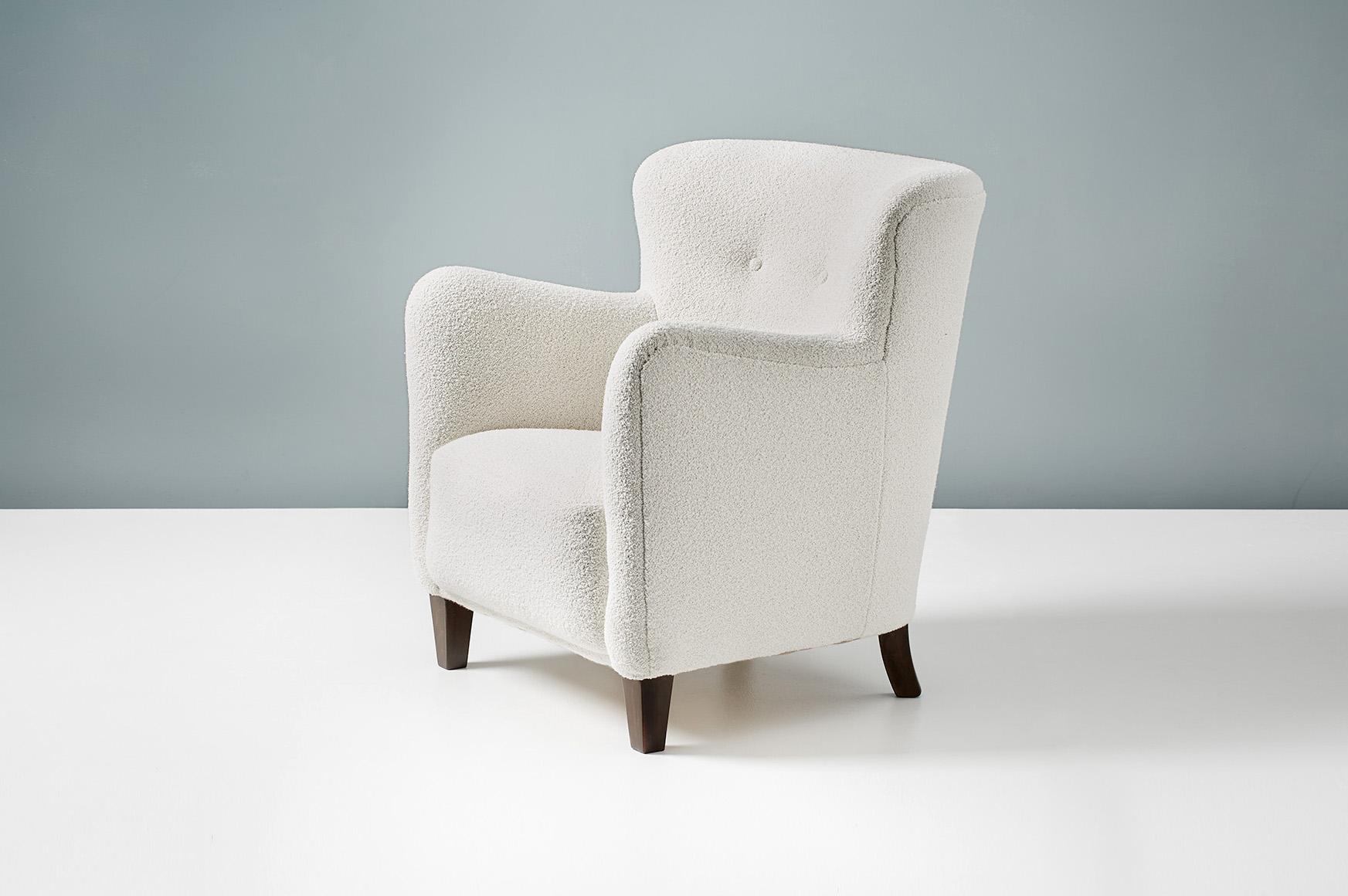 Mid-20th Century Pair of Fritz Hansen 1940s Boucle Armchairs