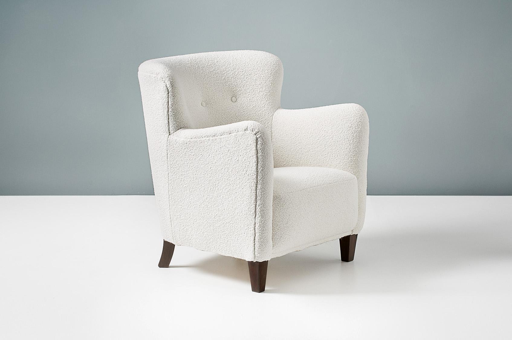 Bouclé Pair of Fritz Hansen 1940s Boucle Armchairs