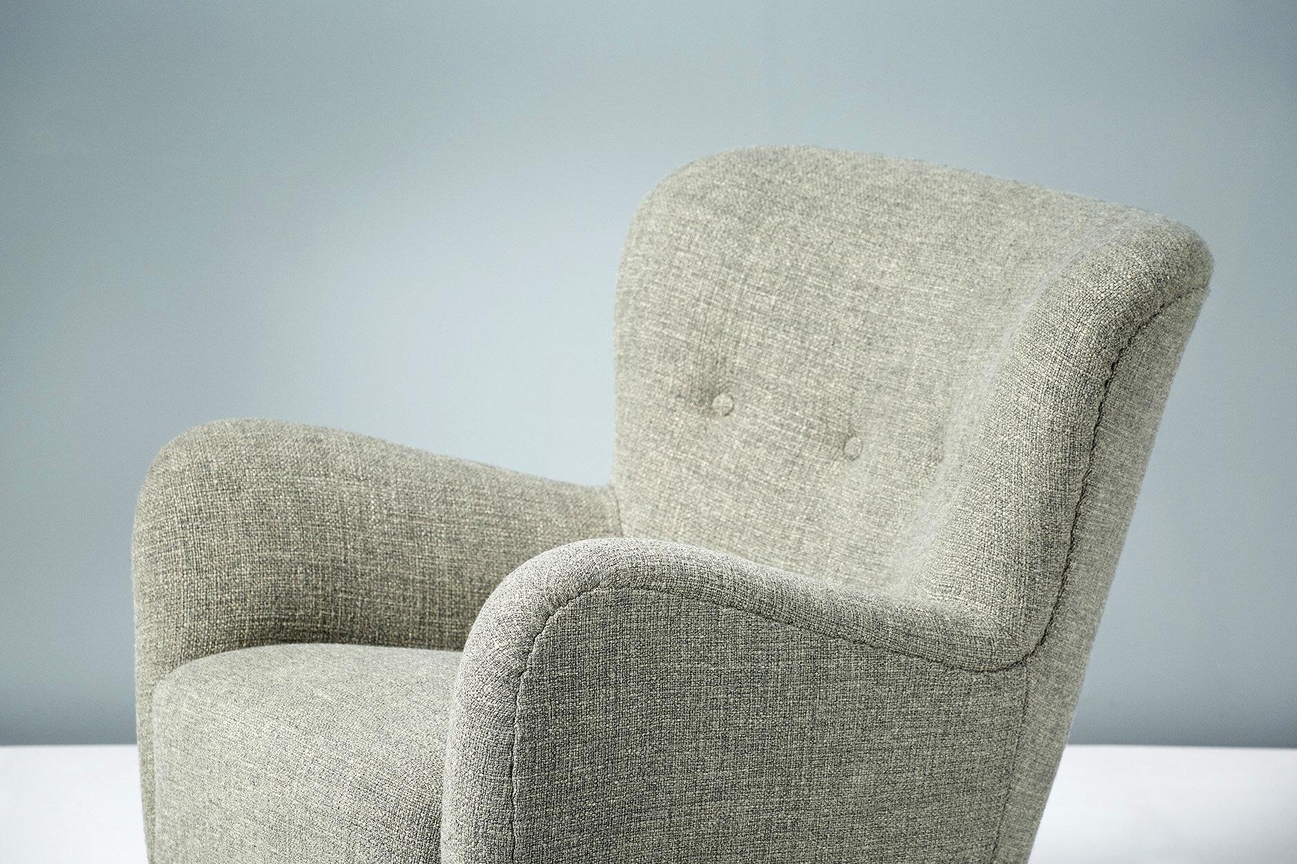 Beech Pair of Fritz Hansen 1940s Linen Armchairs