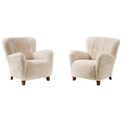 Pair of Fritz Hansen 1940s Sheepskin Armchairs