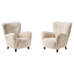 Pair of Fritz Hansen 1940s Sheepskin Armchairs