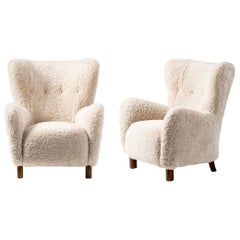 Pair of Fritz Hansen 1940s Sheepskin Armchairs