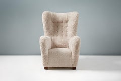 Pair of Fritz Hansen 1940s Sheepskin Wing Chairs