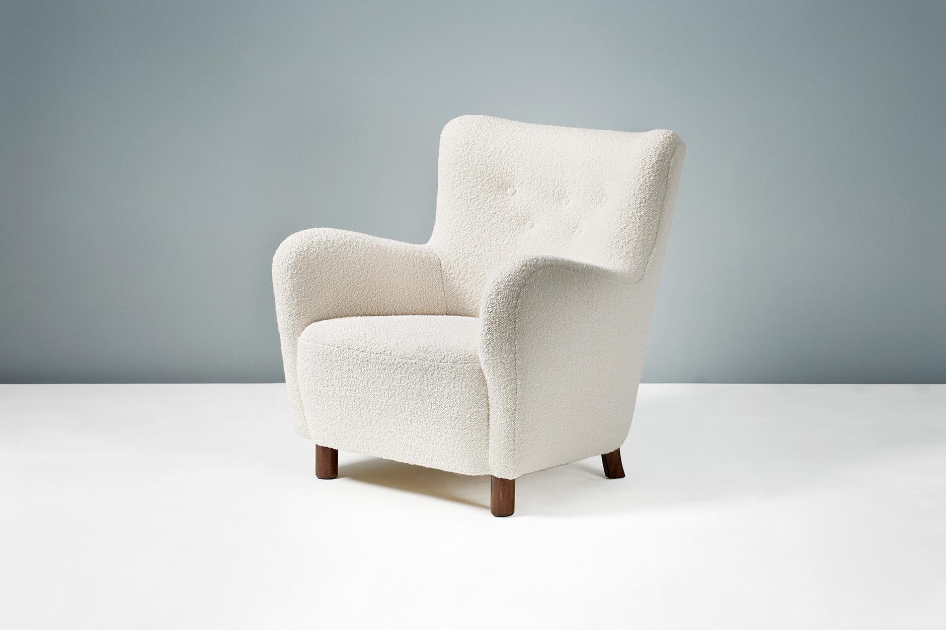 Scandinavian Modern Pair of Custom Made Boucle Armchairs For Sale