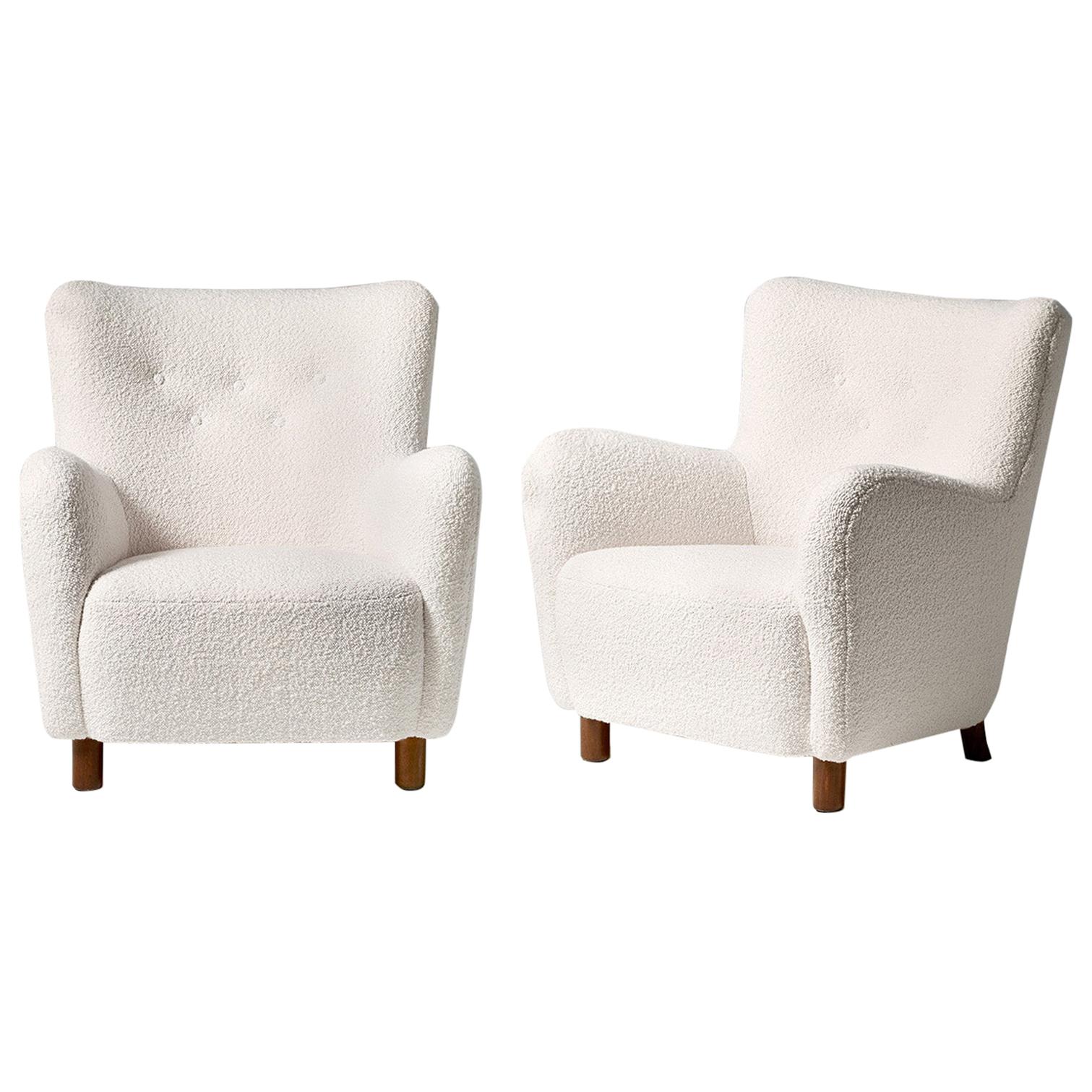 Pair of Custom Made Boucle Armchairs For Sale