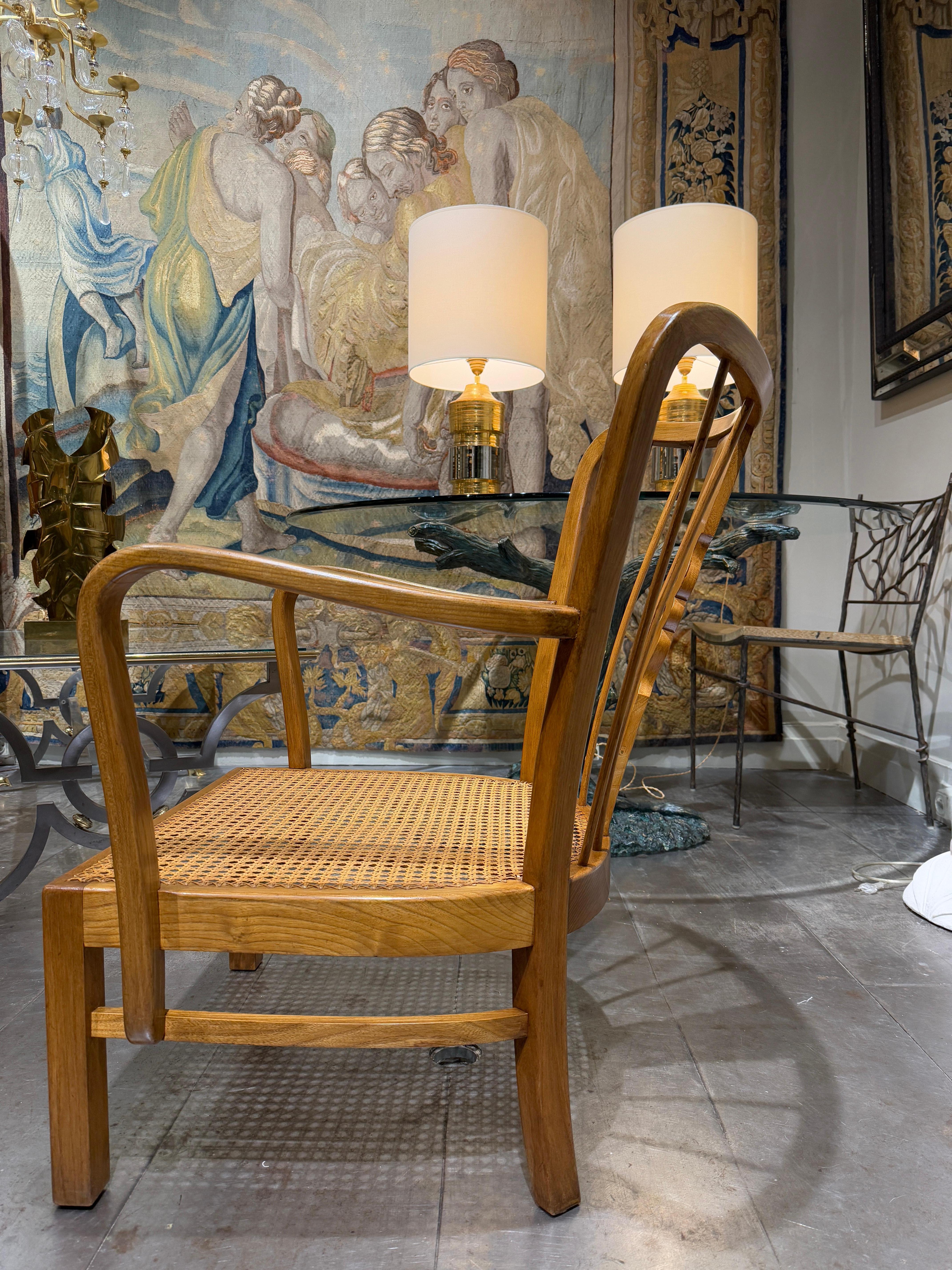 Danish Pair of Fritz Hansen armchairs with sheepskin circa 1940 Denmark