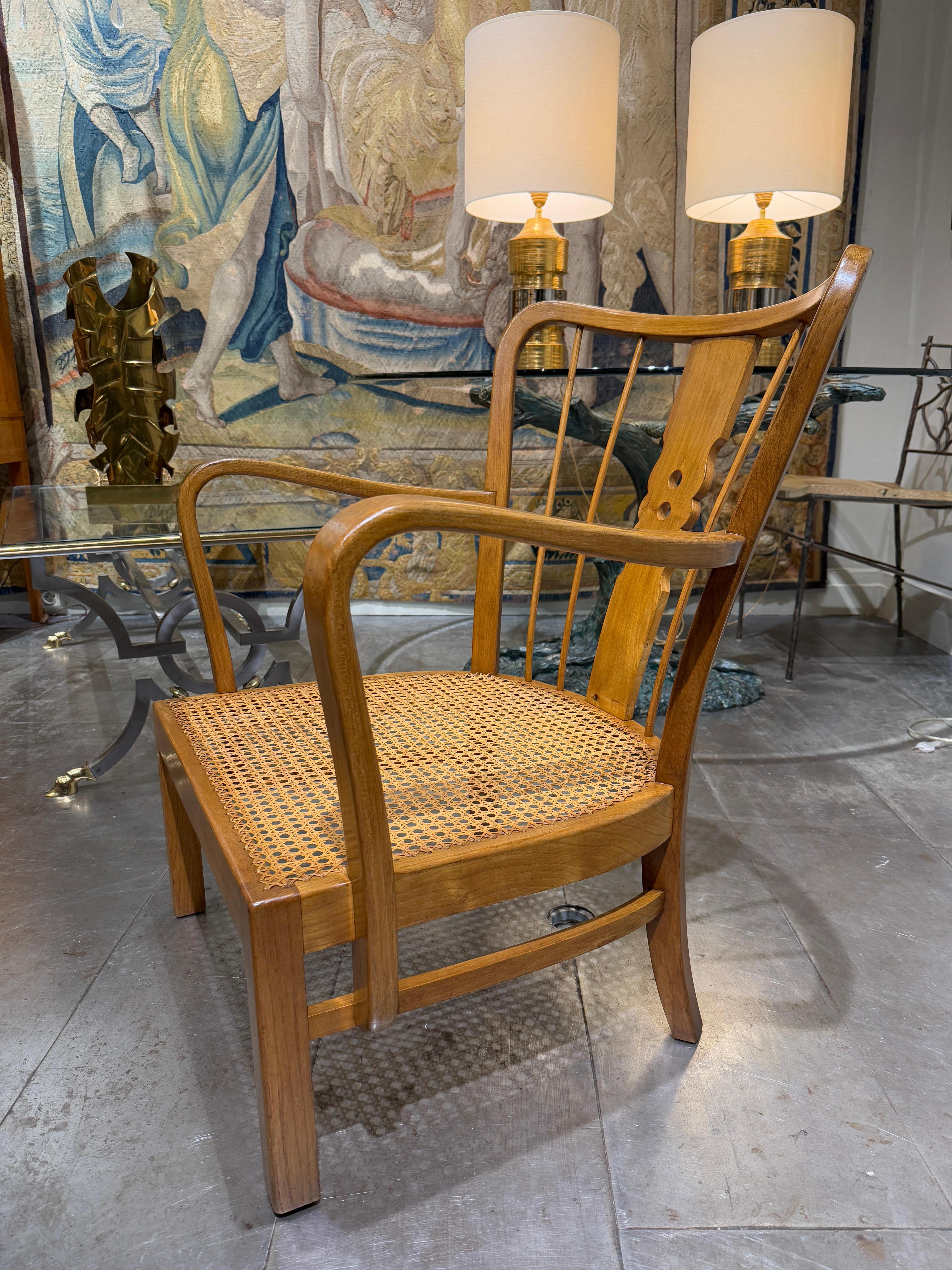 Mid-20th Century Pair of Fritz Hansen armchairs with sheepskin circa 1940 Denmark