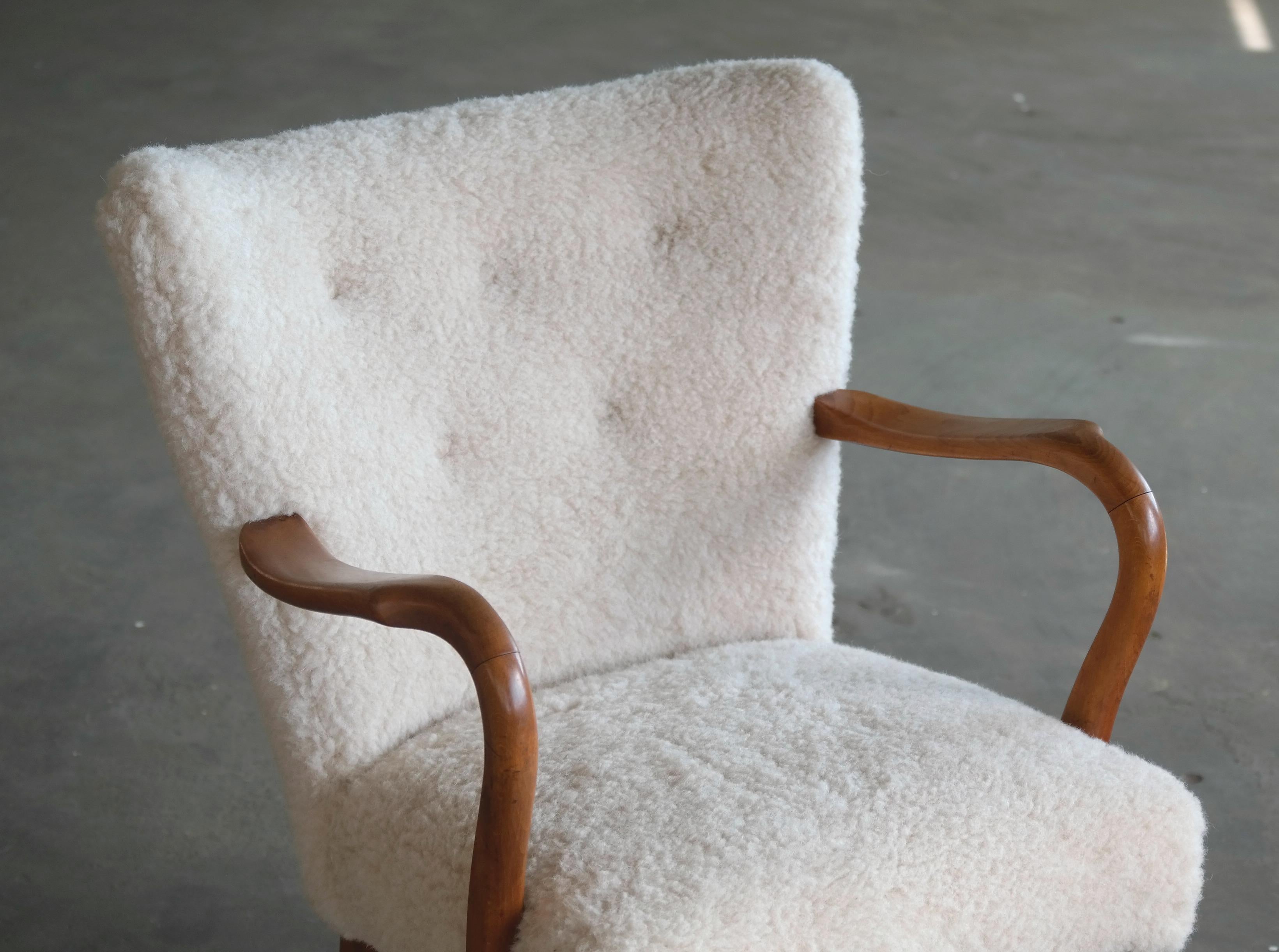 Pair of Fritz Hansen attributed Danish Easy Chairs Covered in Lambswool 1950. 1