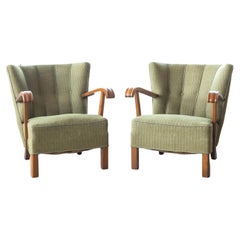 Pair of Fritz Hansen Attributed Danish Easy Lounge or Club Chairs, 1940s