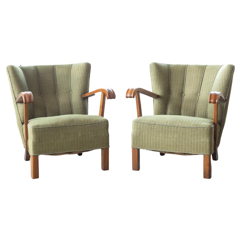 Pair of Fritz Hansen Attributed Danish Easy Lounge or Club Chairs, 1940s