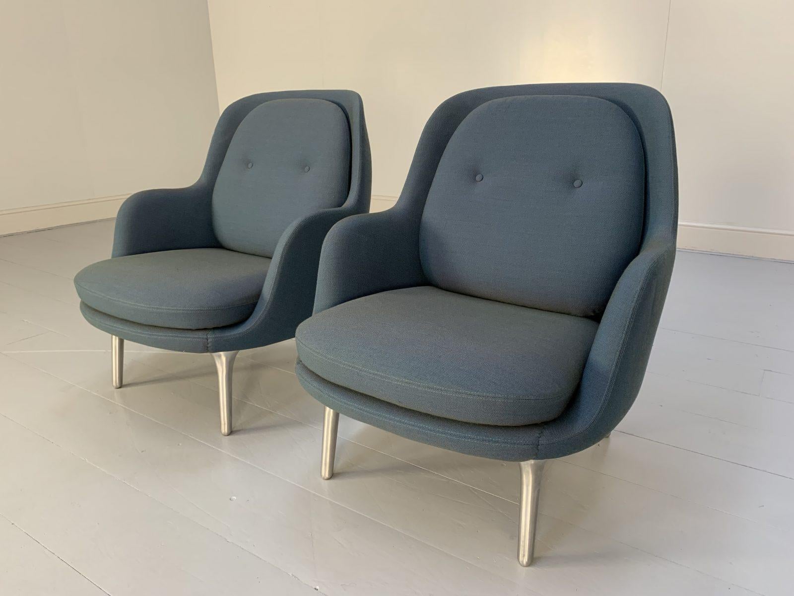 This is a rare pair of the iconic “Fri”Armchairs, from the world renown Danish furniture house of Fritz Hansen.

In a world of temporary pleasures, Fritz Hansen create beautiful furniture that remains a joy forever.

Dressed in its most