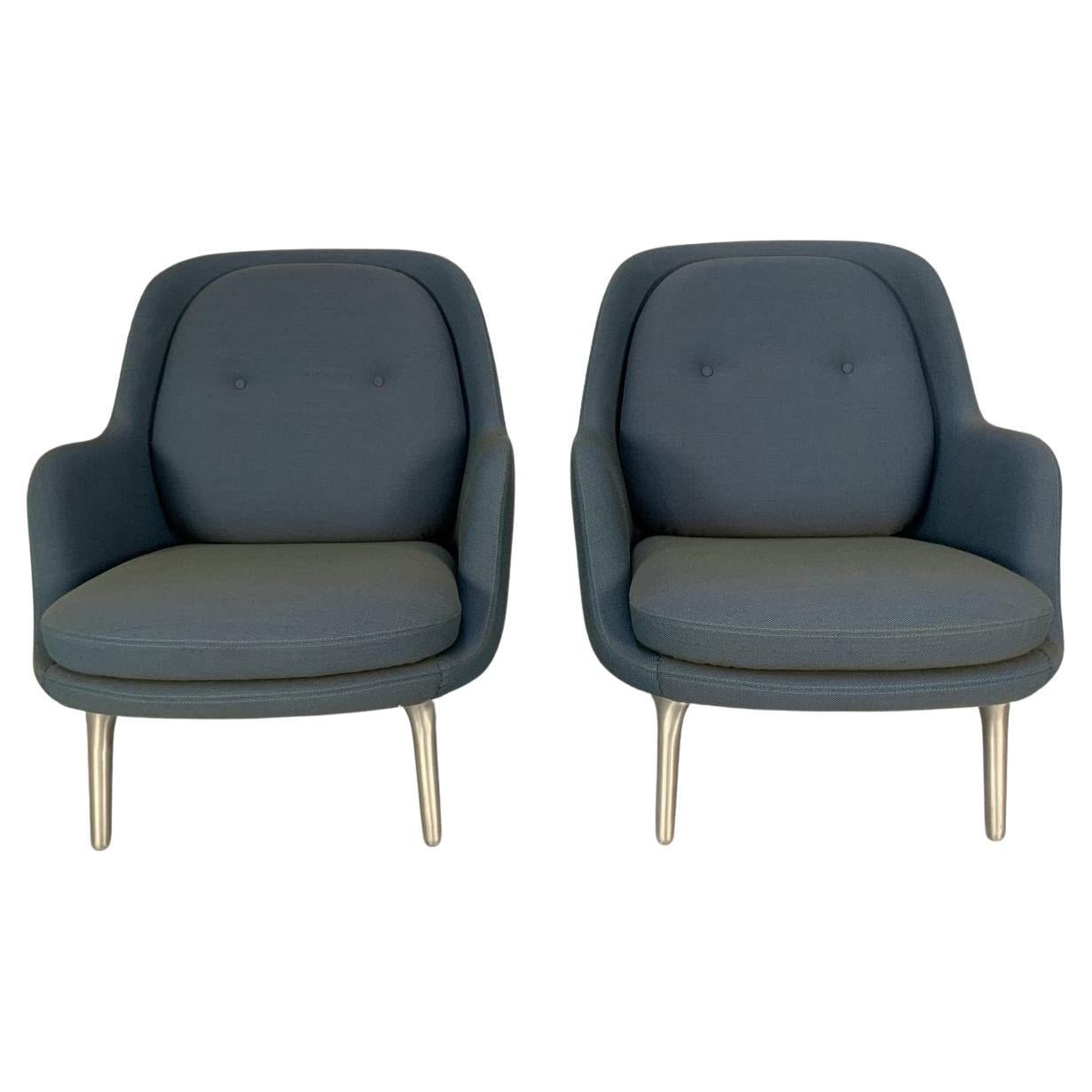 Pair of Fritz Hansen “Fri” Lounge Armchairs in Blue Fabric For Sale